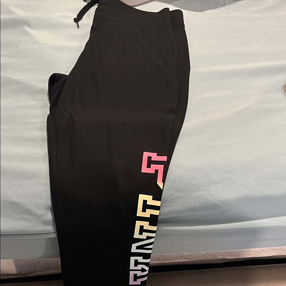 PINK Victoria's Secret Black Track Joggers with Gradient Logo